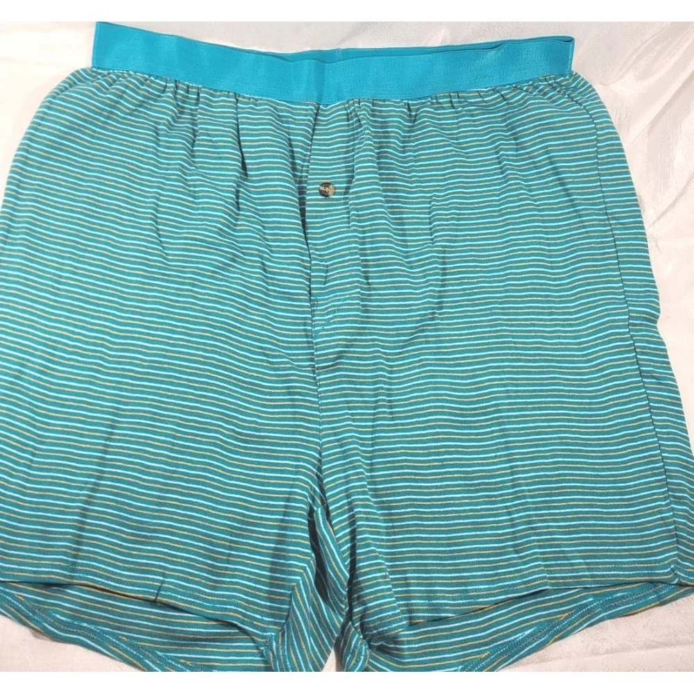 2 Pairs KingSize Men's 100% Cotton Boxer Briefs - Green Stripe - Size XL